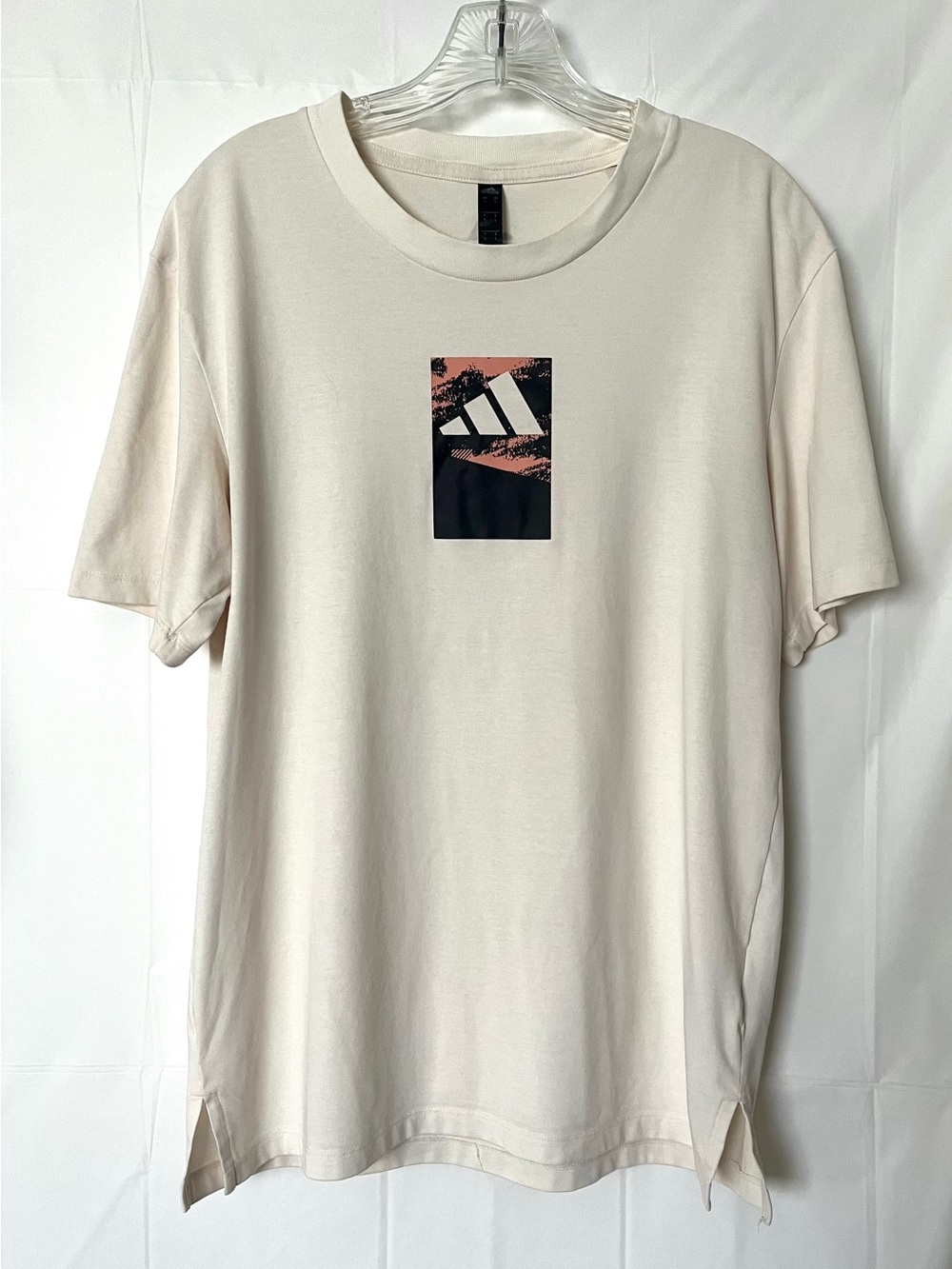 adidas Cream Short Sleeve Tee with Black & Pink Logo